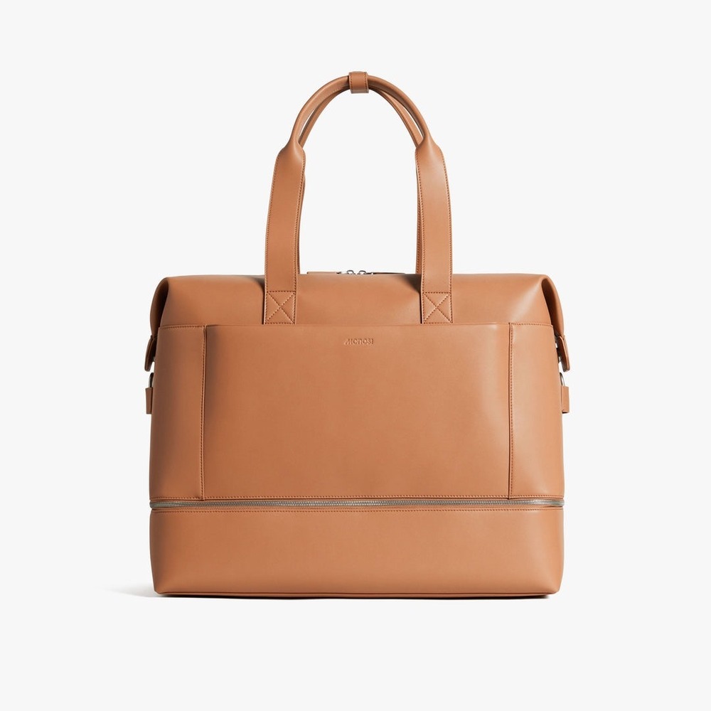 Monos Duffel XL Metro Weekender Bag Saddle Tan Vegan Leather Travel Carry On